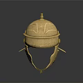 Ancient Golden Helmet Historical Protective Weapon Design With Metallic Surface And Central Crest