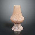 Carved Vase Sculpture with Intricate Traditional Patterns and Red Accents