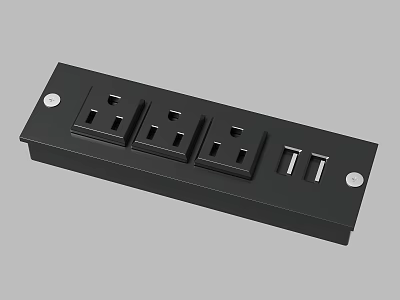 Black Electrical Power Strip With Three AC Outlets And Two USB Ports 3d model