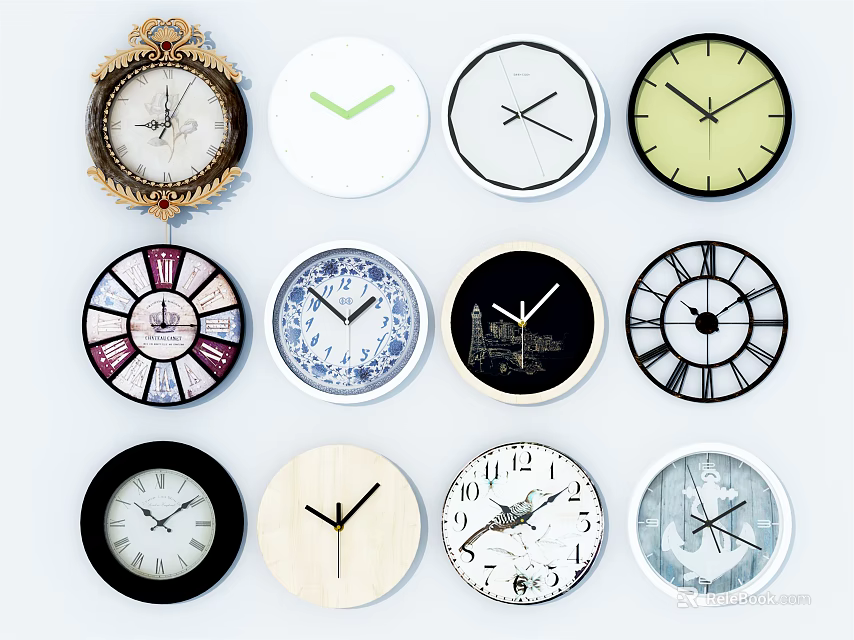 Clocks in Multiple Styles with Unique Designs for Home Wall Decor 3d model 