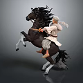 Game Movie Character In White Robe With White Hair Riding Rearing Black Horse