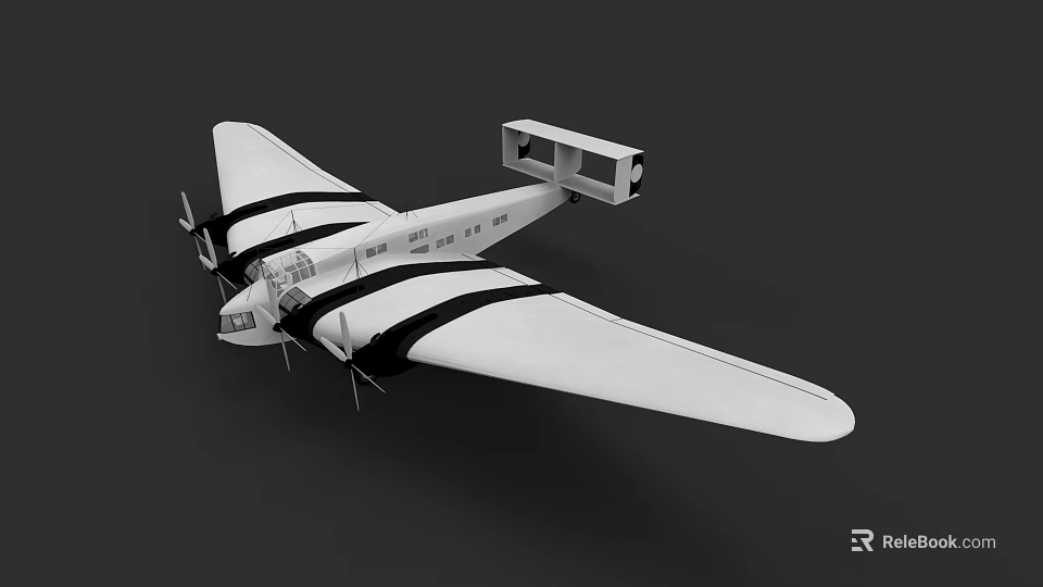 Vintage White Airliner With Biplane Design Black Stripes And Propeller Engines 3d model 