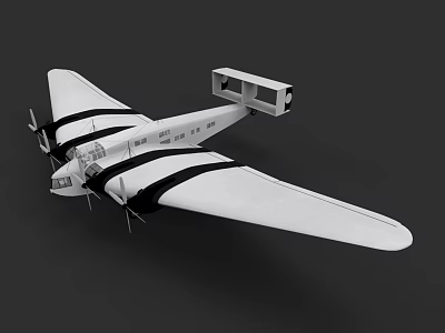 Vintage White Airliner With Biplane Design Black Stripes And Propeller Engines 3d model