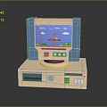 Vintage Retro Computer Featuring Pixel Game Screen On Beige Blue Console Design