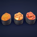 Colorful Sushi In Black Bowls With Cucumber Fish Roe Salmon And Avocado