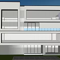 Modern Detached Villa With White Exterior Large Glass Windows And Landscaped Driveway