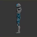 Futuristic Robot Game Movie Character With Blue And White Armor Arms Outstretched