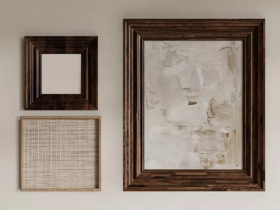 Wall Decor Featuring Wooden Frames Abstract Painting And Woven Texture Art 3d model