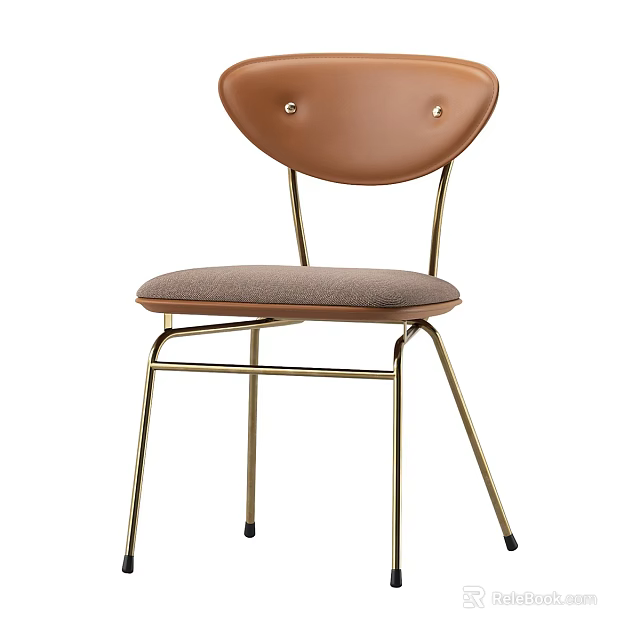 Modern Brown Dining Chair With Padded Seat And Metal Frame Minimalist Design 3d model 