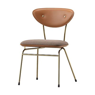Modern Brown Dining Chair With Padded Seat And Metal Frame Minimalist Design 3d model