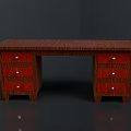 Simple Wooden Desk with Brown Top Red Drawers and Silver Knobs