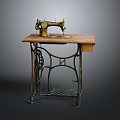 Vintage Sewing Machine With Wooden Tabletop And Metal Stand Retro Style
