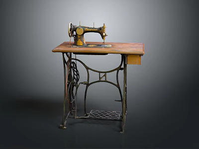 Vintage Sewing Machine With Wooden Tabletop And Metal Stand Retro Style 3d model