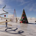 Commercial Landscape Design Featuring Spiral Conical Art Installations And People In Open Space