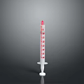 Medical Syringe With Clear Barrel Red Plunger And Measurement Markings On Black Background