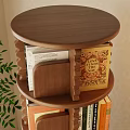 Cozy Rotating Wooden Bookshelf Interior With Green Plant Sofa And Throw Pillow