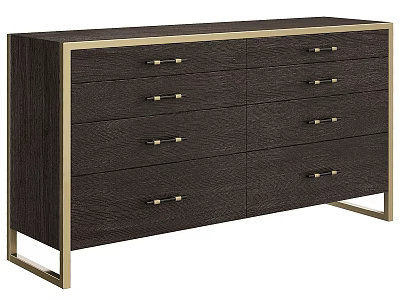 Elegant Modern Dark Wood Dresser With Gold Handles And Metal Frame Design 3d model
