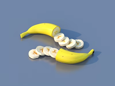 Fresh Yellow Banana Sliced And Arranged in Smiley Shape With Half Peel 3d model