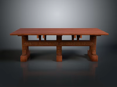 Traditional Solid Wood Long Table With Carved Legs And Intricate Design Details 3d model