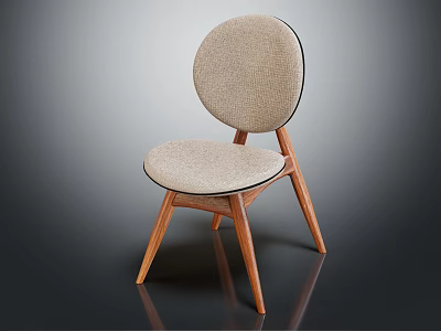 Modern Minimalist Leisure Chair With Round Backrest Light Beige Fabric And Wooden Frame 3d model