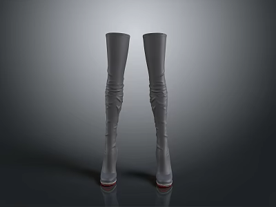 Stylish Women's Gray Knee High Boots With Ruched Design High Heel And Red Sole 3d model