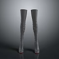 Stylish Women's Gray Knee High Boots With Ruched Design High Heel And Red Sole