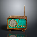 Vintage Radio Wooden Frame Turquoise Panel With Antenna And Knobs On Reflective Surface