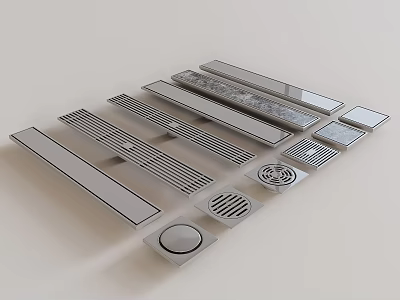 Modern Bathroom Accessories Featuring Stainless Steel Drain Grates In Square And Round Shapes 3d model
