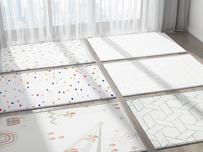 Square Rugs With Colorful Dots Geometric And Cartoon Patterns In Bright Indoor Area 3d model