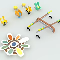 Colorful Playground Equipment Including Seesaw Rotating Structure Animal Rockers And Yellow Seats