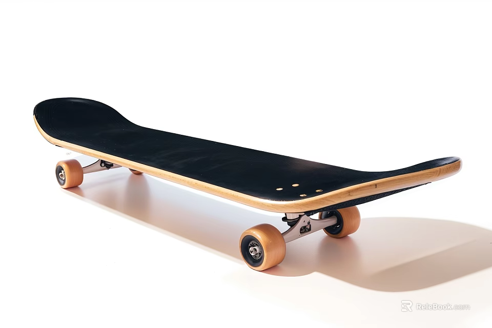Professional Skateboard Sports Equipment With Black Wooden Deck And Orange Durable Wheels 3d model 