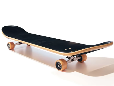 Professional Skateboard Sports Equipment With Black Wooden Deck And Orange Durable Wheels 3d model