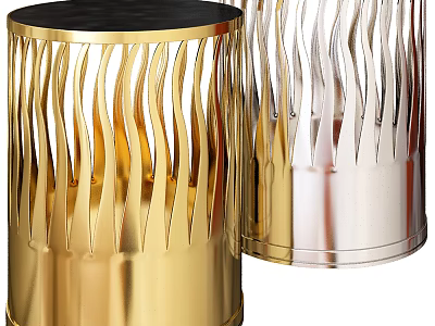 Stylish Gold And Silver Side Tables With Wave Design And Black Top 3d model