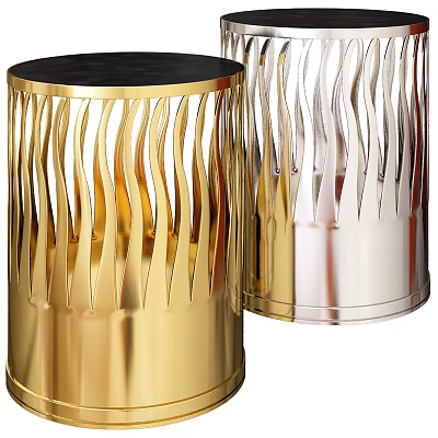 Stylish Gold And Silver Side Tables With Wave Design And Black Top 3d model