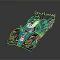 Sleek Blue And Green Racing Car With Aerodynamic Design For Track Events