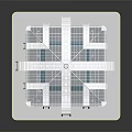 Cartoon Scene of Modern Building Model with Glass Windows Central Tower and Symmetrical White Structure