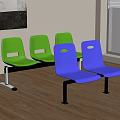 Green and Blue Public Waiting Area Chairs With Slotted Backrest And Metal Frames