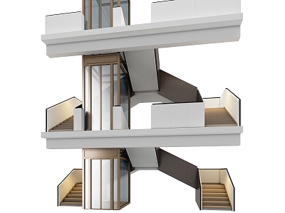 Stair Handrail Straight Ladder Elevator 3d model