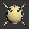 Intricate Fantasy Creature With Spherical Body Golden Legs And Blue Decorative Shiny Surface