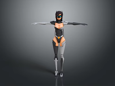 Futuristic Female Game Character With Black And Gray Armor And Visor 3d model