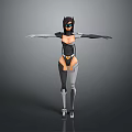 Futuristic Female Game Character With Black And Gray Armor And Visor