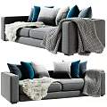 Modern Sectional Sofa With Blue Grey Pillows And Furry Knit Throws 3d model