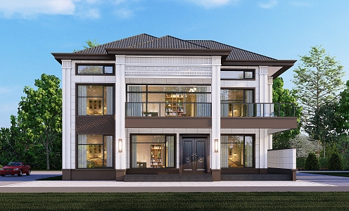 New Chinese-style single-family villa Two-story semi-single-family villa Architectural appearance 3d model