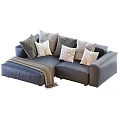 Modern Gray Sectional Sofa With Multiple Decorative Pillows And Throw Blanket 3d model
