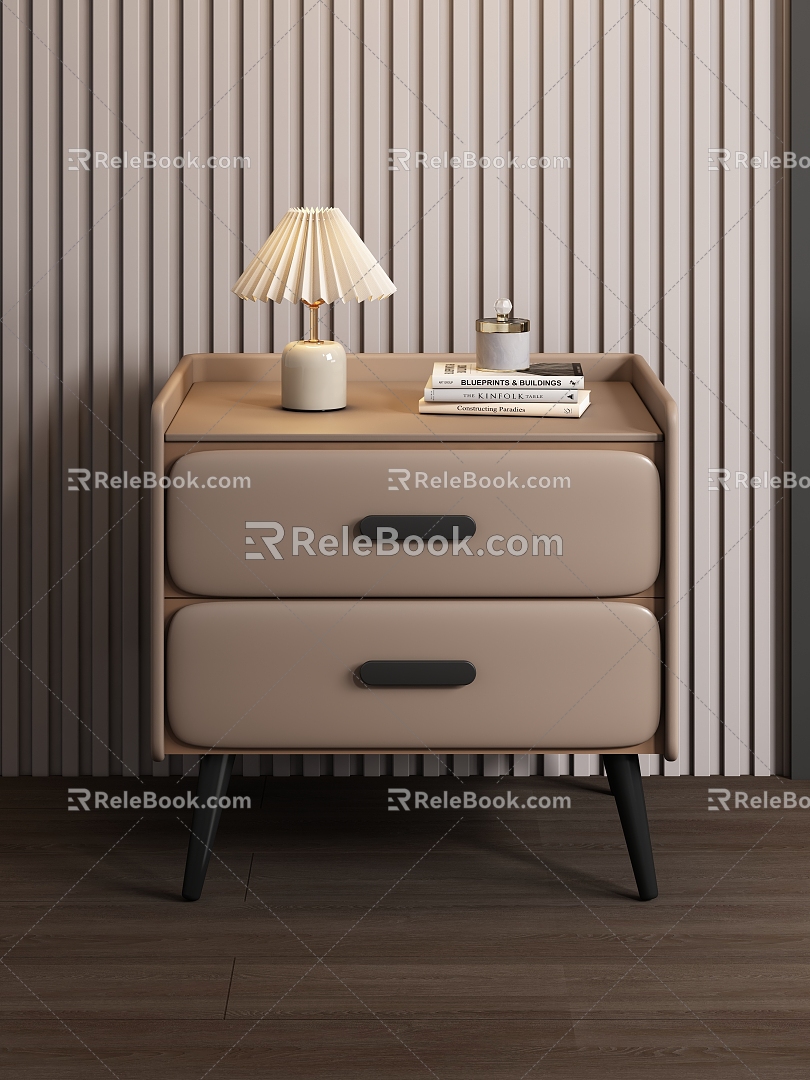 Bedside Table Grille Wall Panel Soft Bag Leather Table Lamp Ornaments Wood Floor Light Luxury 3d model