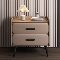 Modern Minimalist Bedside Table With Beige Drawers Black Handles Table Lamp And Books