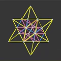 Abstract Star Geometric Structure with Yellow Pink Blue Lines and White Nodes on Reflective Gray Background
