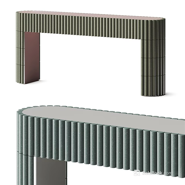 Modern Console Table Design With Vertical Slats Structure Gray And Brown Finish For Entryway 3d model