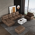 Bedroom Italian Multi-Person Leather Sofa Chaise Chaise Single-Person Sofa Pedal Coffee Table Combination 3d model