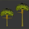 Two 3D Rendered Decorative Plants With Green Lush Leaves And Yellow Textured Trunks
